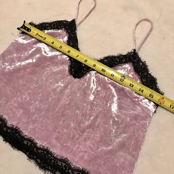 FOREVER 21 Women Crushed Velvet Lace Sleeveless Tank Crop Top Size S Lavender - Picture 5 of 6